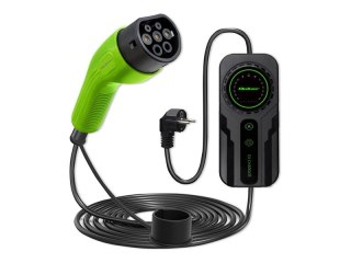 Qoltec - Stacja dokująca EV - z regulacją, 230V, LCD, wallbox, kabel 5 m - 3.5 kW - 16 A (IEC 62196 Type 2) - czarny, zielony