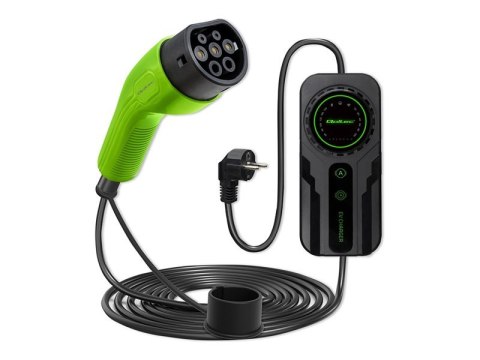 Qoltec - Stacja dokująca EV - z regulacją, 230V, LCD, wallbox, kabel 5 m - 3.5 kW - 16 A (IEC 62196 Type 2) - czarny, zielony