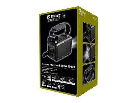 Sandberg Survivor - Powerbank - 40000 mAh - 154 Wh - 100 wat - 5 A - QC 3.0 - 3 złącza wychodzące (USB Typ A, 2 x USB-C)