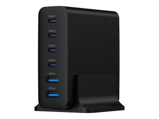 Gembird - Zasilacz - 75 wat - 3 A - PD, QC 3.0 - 6 złącza wychodzące (4 x USB-C, 2 x 9 pin USB Typ A) - czarny