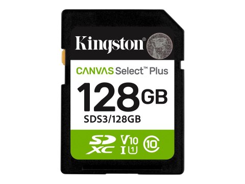Kingston Canvas Select Plus - Karta pamięci flash - 128 GB - Video Class V10 / UHS-I U1 / Class10 - SDXC UHS-I