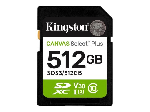 Kingston Canvas Select Plus - Karta pamięci flash - 512 GB - Video Class V30 / UHS-I U3 / Class10 - SDXC UHS-I