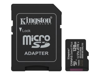 Kingston Canvas Select Plus - Karta pamięci flash (adapter microSDXC na SD w zestawie) - 128 GB - A1 / Video Class V10 / UHS-I U