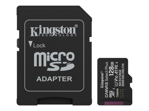 Kingston Canvas Select Plus - Karta pamięci flash (adapter microSDXC na SD w zestawie) - 128 GB - A1 / Video Class V10 / UHS-I U