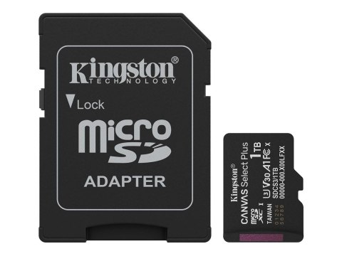 Kingston Canvas Select Plus - Karta pamięci flash (przejściówka SD w zestawie) - 1 TB - A1 / Video Class V30 / UHS-I U3 / Class1