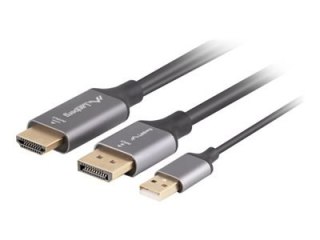 Lanberg - Premium High Speed - kabel przejściowy - DisplayPort 20-pin męski do HDMI męski - 1 m - czarny, srebrny - obsługa 4K 6