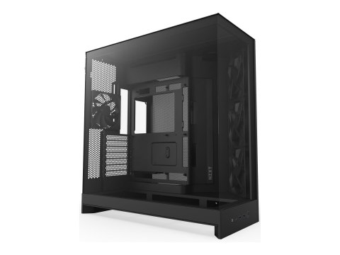 NZXT H9 Flow - Mid tower - rozszerzenie ATX - panel boczny z oknem (szkło hartowane) - brak zasilacza (ATX) - czarny - USB/dźwię
