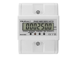 Qoltec - Jednostka monitorująca zasilanie (montaż na szynie DIN) - LCD, 4P - AC 400 V - trójfazowa - biały