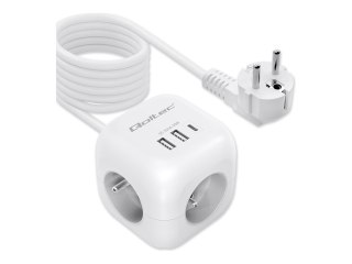 Qoltec - Linka zasilania - gniazdko z 6 w 1 z podświetlanym przełącznikiem - AC 230 V - 3680 wat - wejście: Typ E - złącza wyjśc
