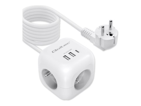 Qoltec - Linka zasilania - gniazdko z 6 w 1 z podświetlanym przełącznikiem - AC 230 V - 3680 wat - wejście: Typ E - złącza wyjśc