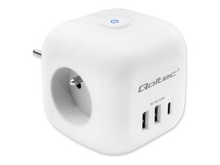 Qoltec - Socket splitter - gniazdko przedłużacz 6-w-1 z oświetlonym włącznikiem, USB PD 20W - AC 230 V - 3680 wat - wejście: Typ