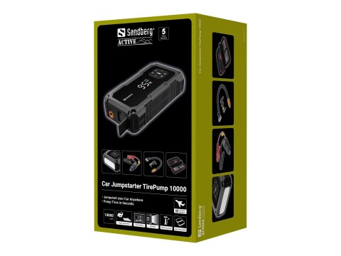Sandberg Active TirePump 10000 - Power bank / rozrusznik urządzenia - litowo-jonowa - 10000 mAh - 37 Wh - 800 A - 2 złącza wycho