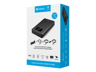 Sandberg - Powerbank - 5 - 24 / 5 / 9 / 12 / 15 / 20 V - 100 wat - 20000 mAh - 74 Wh - złącza wyjściowe: 4