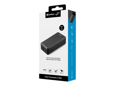 Sandberg SAVER - Powerbank - 27000 mAh - 99.9 Wh - 22.5 wat - 3 A - PD - 2 złącza wychodzące (USB-C, USB)