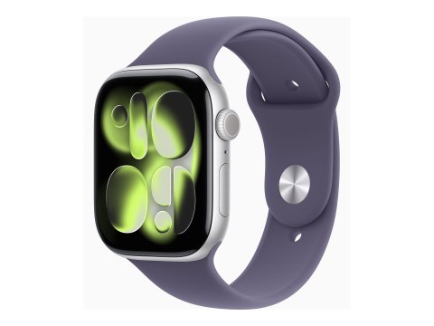 Apple Watch Series 11 (GPS) - 46 mm - srebrny aluminium - inteligentny zegarek z pasek sportowy - guma fluorokarbonowa - purpuro