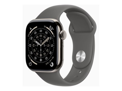 Apple Watch Series 11 (GPS + Cellular) - 42 mm - naturalny tytan - inteligentny zegarek z pasek sportowy - guma fluorokarbonowa 