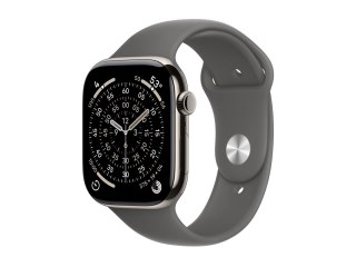Apple Watch Series 11 (GPS + Cellular) - 46 mm - naturalny tytan - inteligentny zegarek z pasek sportowy - guma fluorokarbonowa 