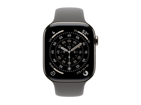 Apple Watch Series 11 (GPS + Cellular) - 46 mm - naturalny tytan - inteligentny zegarek z pasek sportowy - guma fluorokarbonowa 