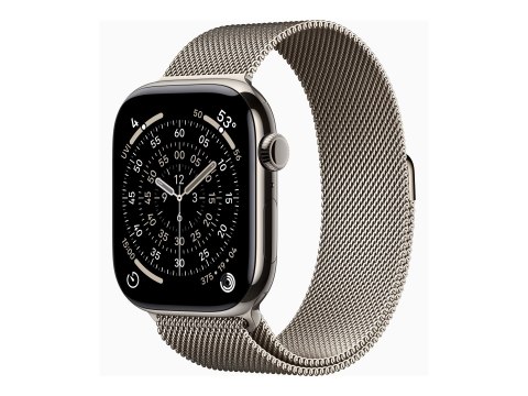 Apple Watch Series 11 (GPS + Cellular) - 46 mm - naturalny tytan - inteligentny zegarek z pętla mediolańska - siatka ze stali ni