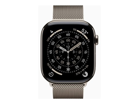 Apple Watch Series 11 (GPS + Cellular) - 46 mm - naturalny tytan - inteligentny zegarek z pętla mediolańska - siatka ze stali ni