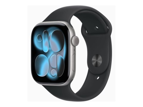Apple Watch Series 11 (GPS + Cellular) - 46 mm - szary aluminiowy - inteligentny zegarek z pasek sportowy - guma fluorokarbonowa