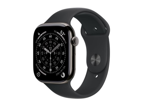 Apple Watch Series 11 (GPS + Cellular) - 46 mm - titanium łupkowy - inteligentny zegarek z pasek sportowy - guma fluorokarbonowa