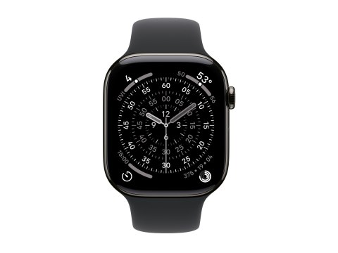 Apple Watch Series 11 (GPS + Cellular) - 46 mm - titanium łupkowy - inteligentny zegarek z pasek sportowy - guma fluorokarbonowa