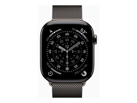 Apple Watch Series 11 (GPS + Cellular) - 46 mm - titanium łupkowy - inteligentny zegarek z pętla mediolańska - siatka ze stali n
