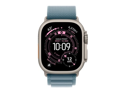 Apple Watch Ultra 3 - 49 mm - naturalny tytan - Tak inteligentny zegarek z Alpine Loop - tekstylia - jasny błękit - rozmiar opas