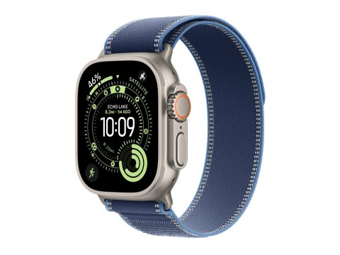 Apple Watch Ultra 3 - 49 mm - naturalny tytan - Tak inteligentny zegarek z Trail Loop - splot nylonowy - niebieski/jasnoniebiesk