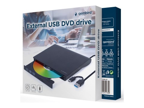 Gembird - Napęd dyskowy - DVD±RW (±R DL) / DVD-RAM - 8x - USB 3.1 Gen 1 - zewnętrzny - czarny