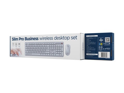 Gembird Slim Pro Business - Zestaw klawiatura i mysz - full size - bezprzewodowa - 2.4 GHz - QWERTY - US - biały