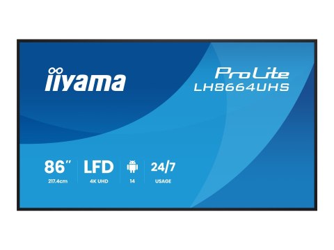 Iiyama ProLite LH8664UHS-B3AG - 86" Klasa Przekątnej (85.6" widoczny) wyświetlacz LCD z podświetleniem LED - sygnał cyfrowy - z 