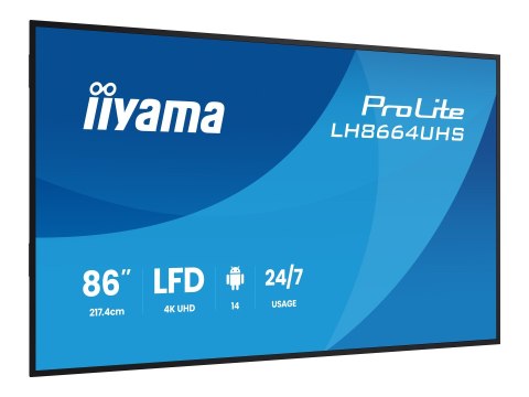 Iiyama ProLite LH8664UHS-B3AG - 86" Klasa Przekątnej (85.6" widoczny) wyświetlacz LCD z podświetleniem LED - sygnał cyfrowy - z 