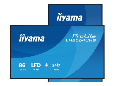 Iiyama ProLite LH8664UHS-B3AG - 86" Klasa Przekątnej (85.6" widoczny) wyświetlacz LCD z podświetleniem LED - sygnał cyfrowy - z 