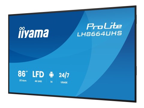Iiyama ProLite LH8664UHS-B3AG - 86" Klasa Przekątnej (85.6" widoczny) wyświetlacz LCD z podświetleniem LED - sygnał cyfrowy - z 