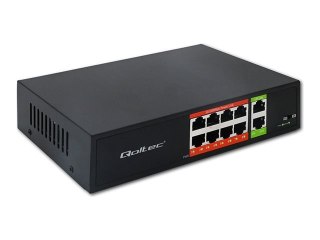 Qoltec - Przełącznik - niezarządzalny - 8 x 10/100 (PoE) + 2 x 10/100 (uplink) - stacjonarny - PoE (120 W)
