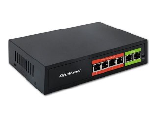Qoltec - Przełącznik - niezarządzalny - 8 x 10/100 (PoE) + 2 x 10/100 (uplink) - stacjonarny - PoE (65 W)