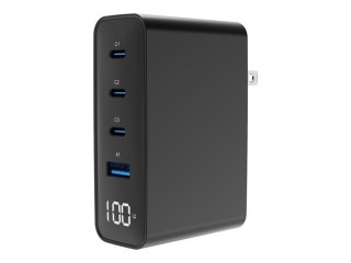 Gembird - Zasilacz - GaN, LCD - 100 wat - 5 A - PD, QC 3.0 - 4 złącza wychodzące (3 x USB-C, USB) - czarny
