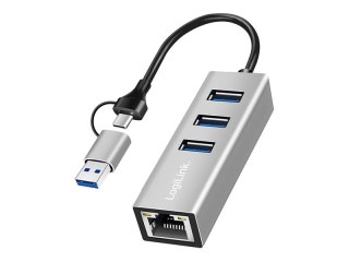 LogiLink - Koncentrator - 3 x USB 3.2 Gen 1 + 1 x 1 Gigabit Ethernet - stacjonarny
