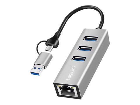 LogiLink - Koncentrator - 3 x USB 3.2 Gen 1 + 1 x 1 Gigabit Ethernet - stacjonarny