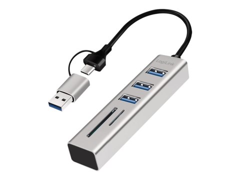 LogiLink - Koncentrator - gniazdo SD/microSD, kabel połączeniowy 2 w 1, 5 Gbit/s - 3 x SuperSpeed USB 3.0 - stacjonarny