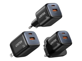 Unitek Zeno - Zasilacz - 20 wat - 1.67 A - Fast Charge, PD 3.0 - 2 złącza wychodzące (USB-C, USB) - czarny - Europa
