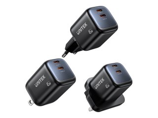 Unitek Zeno - Zasilacz - 45 wat - Fast Charge, PD 3.0 - 2 złącza wychodzące (2 x USB-C) - czarny - Europa