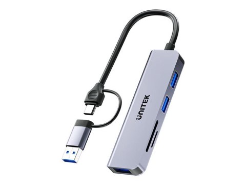 Unitek uHUB P5+ H1320A - Koncentrator - 5-w-1, 5 Gbps, z czytnikiem kart SD i micro SD - 3 x USB 3.2 Gen 1 - stacjonarny