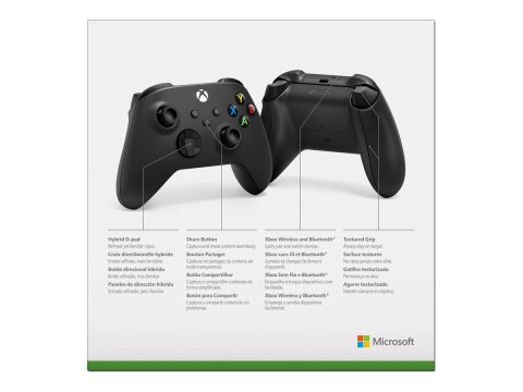 Microsoft Xbox Wireless Controller - Pad do gier - bezprzewodowa - Bluetooth - czarny węgiel - dla PC, Microsoft Xbox Series X, 