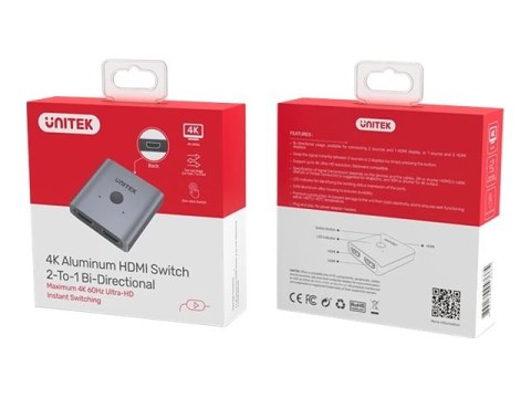 Unitek V1127A - Rozdzielacz HDMI - 19 pin mini HDMI Type C żeński do 19 pin mini HDMI Type C żeński - kosmiczna szarość