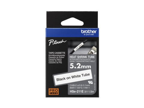 Brother HSe-211E - Czarny na białym - Rolka (0,52 cm x 1,5 m) 1 kaseta(y) skrzynka wisząca - taśma rurki termokurczliwej - dla P