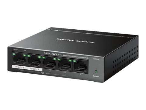 Mercusys MS105GP V1 - Przełącznik - 5 x 10/100/1000 (4 PoE+) - stacjonarny, montowany na ścianie - PoE+ (65 W)