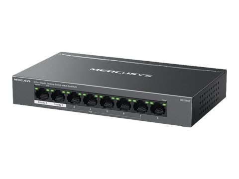 Mercusys MS108GP V1 - Przełącznik - 8 x 10/100/1000 (7 PoE+) - stacjonarny, montowany na ścianie - PoE+ (65 W)